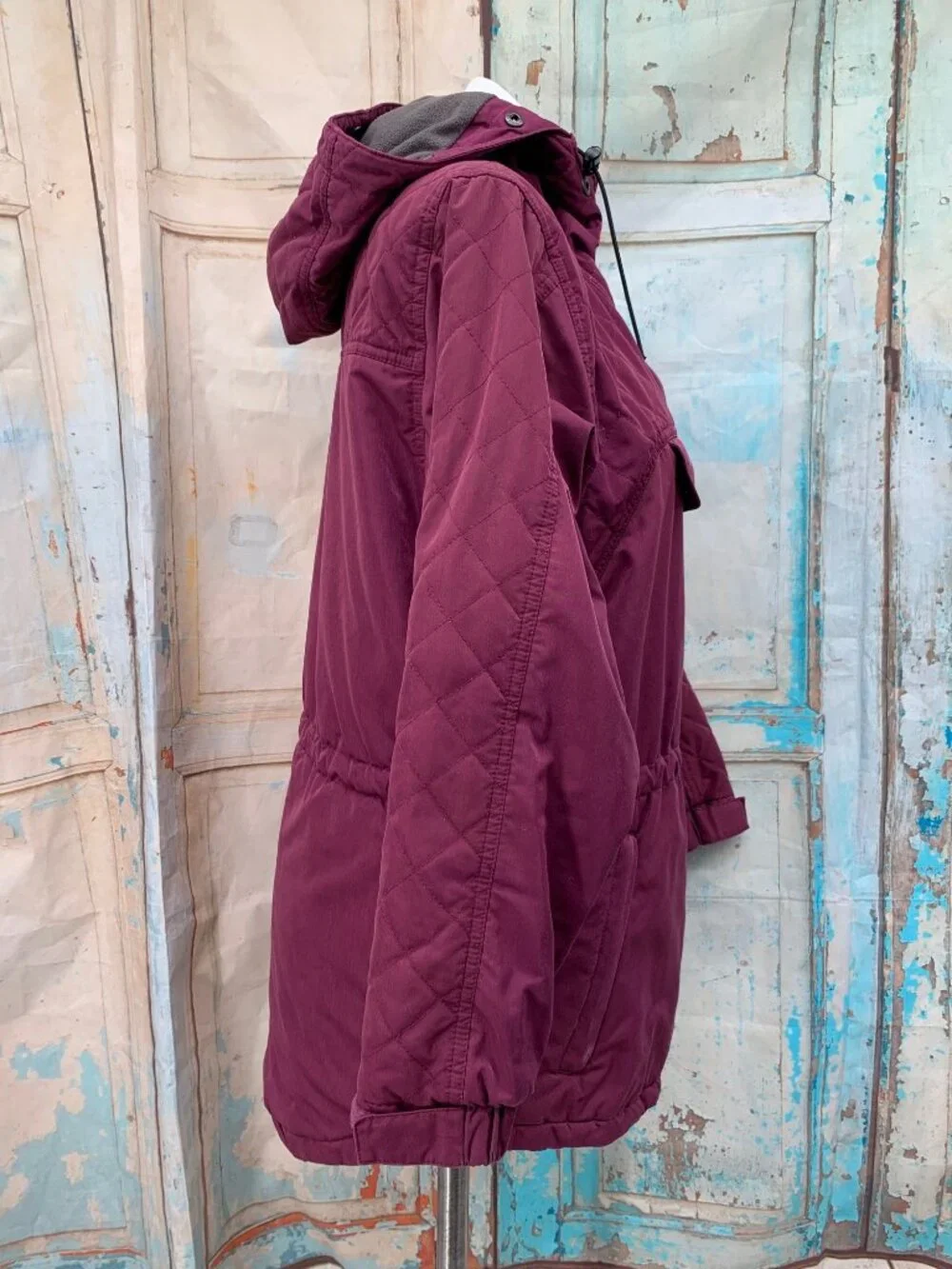 L.L. Bean 90's Insulated Pullover Anorak Hoodie Purple Plum Quilted Pattern Adju